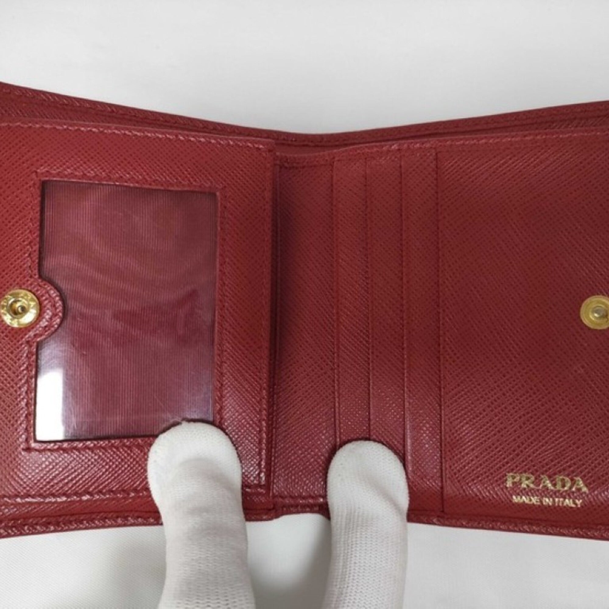 Prada Red Color Saffiano Metal Wallet (Bi-Fold) (Pre-Owned)
