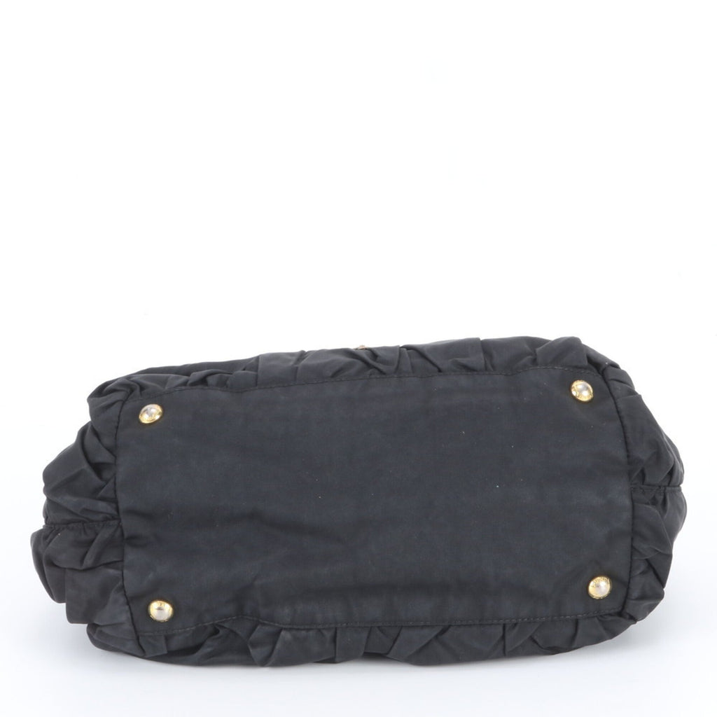 Prada Black Nylon Leather Handbag Tote Bag (Pre-Owned)