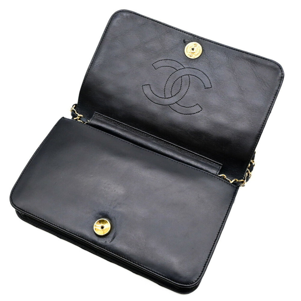 Chanel Black Leather Clutch Bag Shoulder Bag (Pre-Owned)
