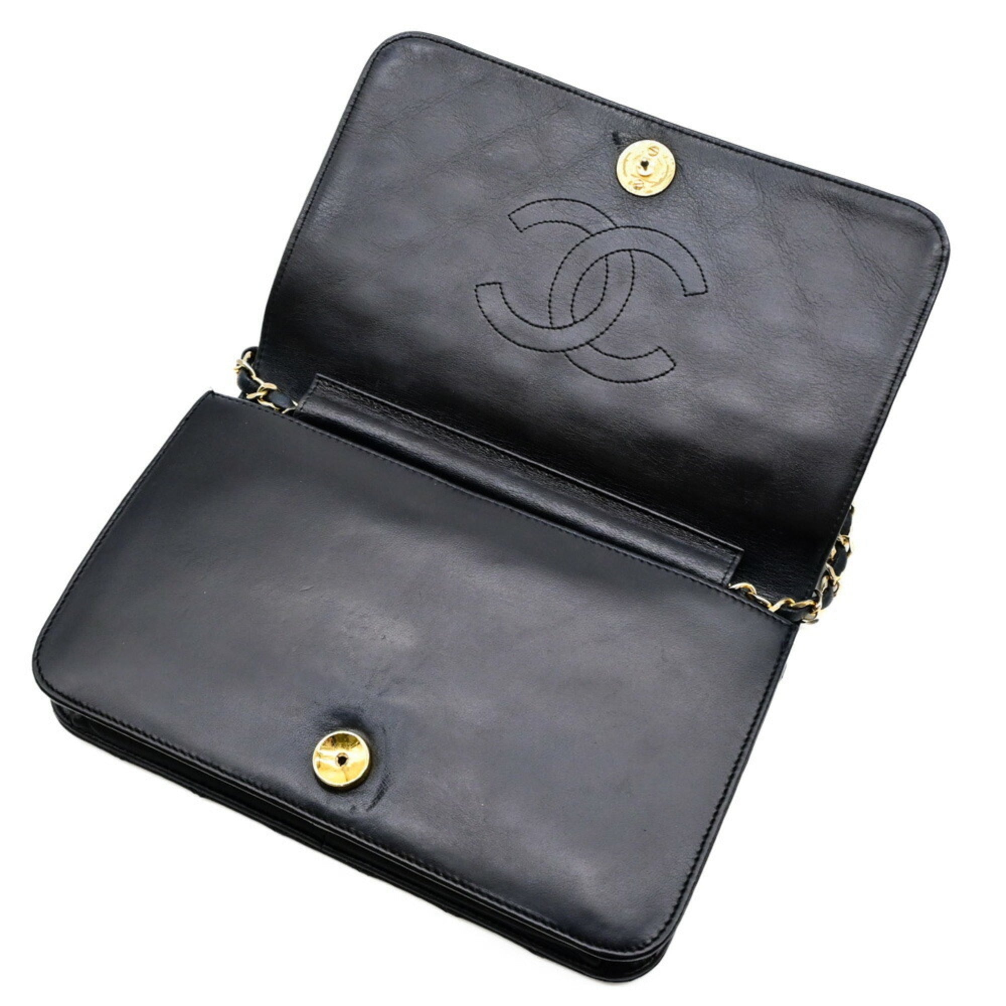 Chanel Black Leather Clutch Bag Shoulder Bag (Pre-Owned)