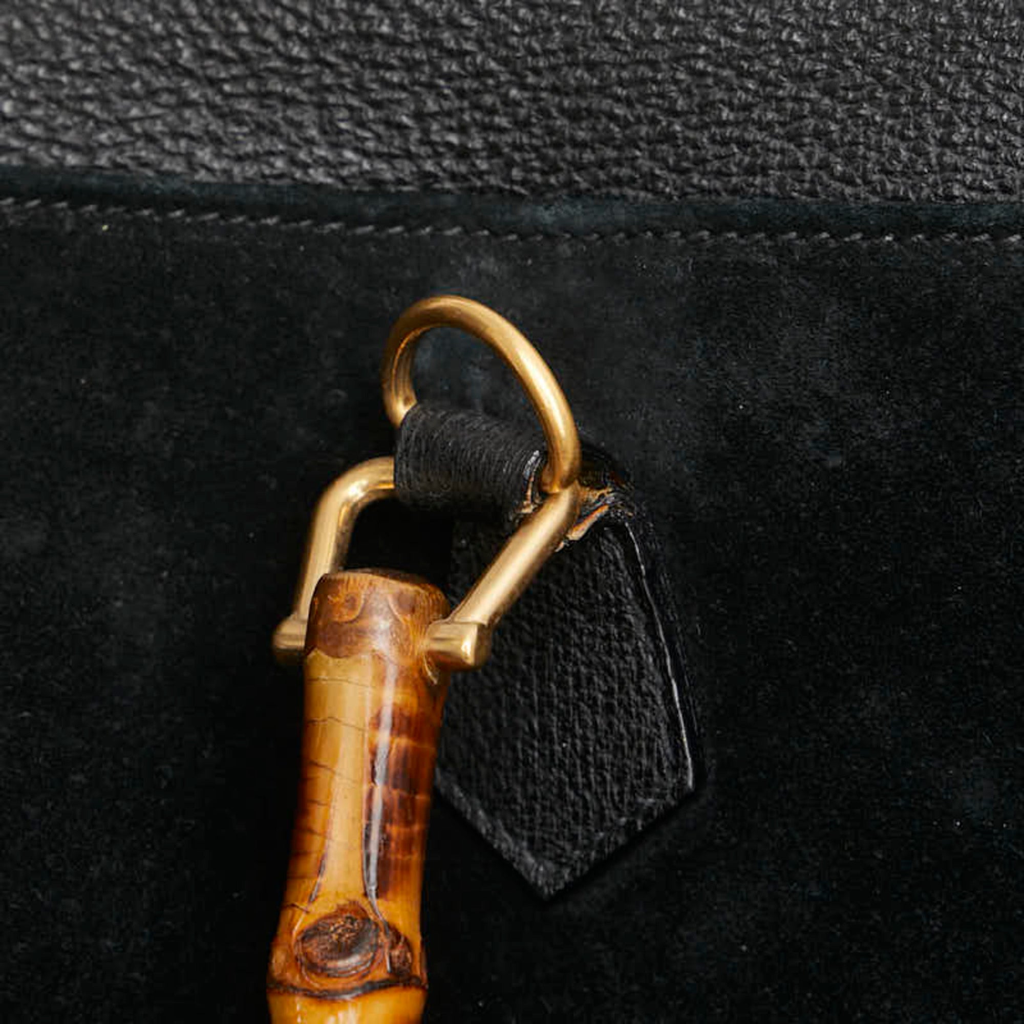 Gucci Bamboo Black Suede Leather Shoulder Bag Tote Bag (Pre-Owned)