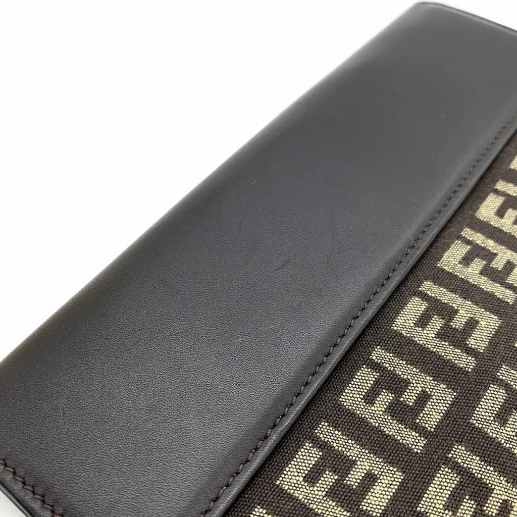 Fendi Zucchino Brown Canvas Long Wallet (Bi-Fold) (Pre-Owned)