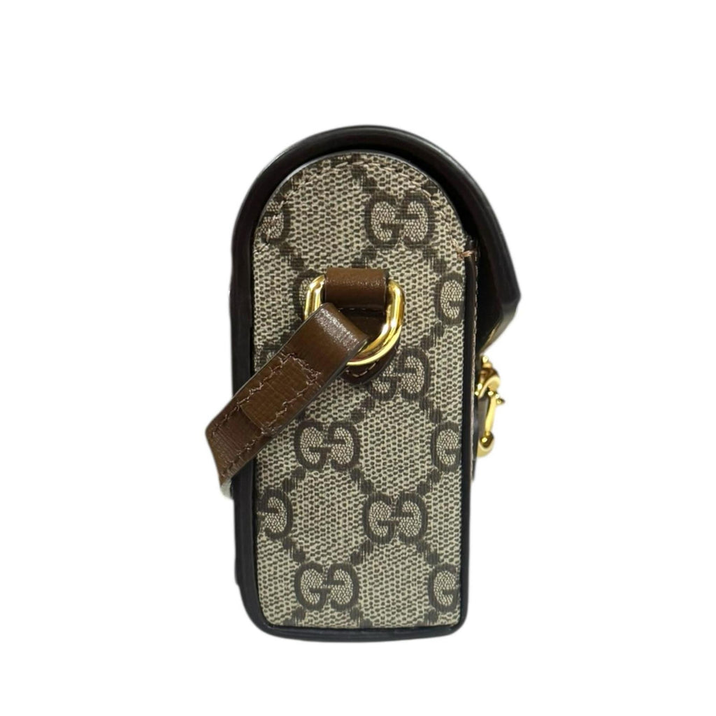 Gucci Horsebit Beige Brown Gg Supreme Shoulder Bag (Pre-Owned)