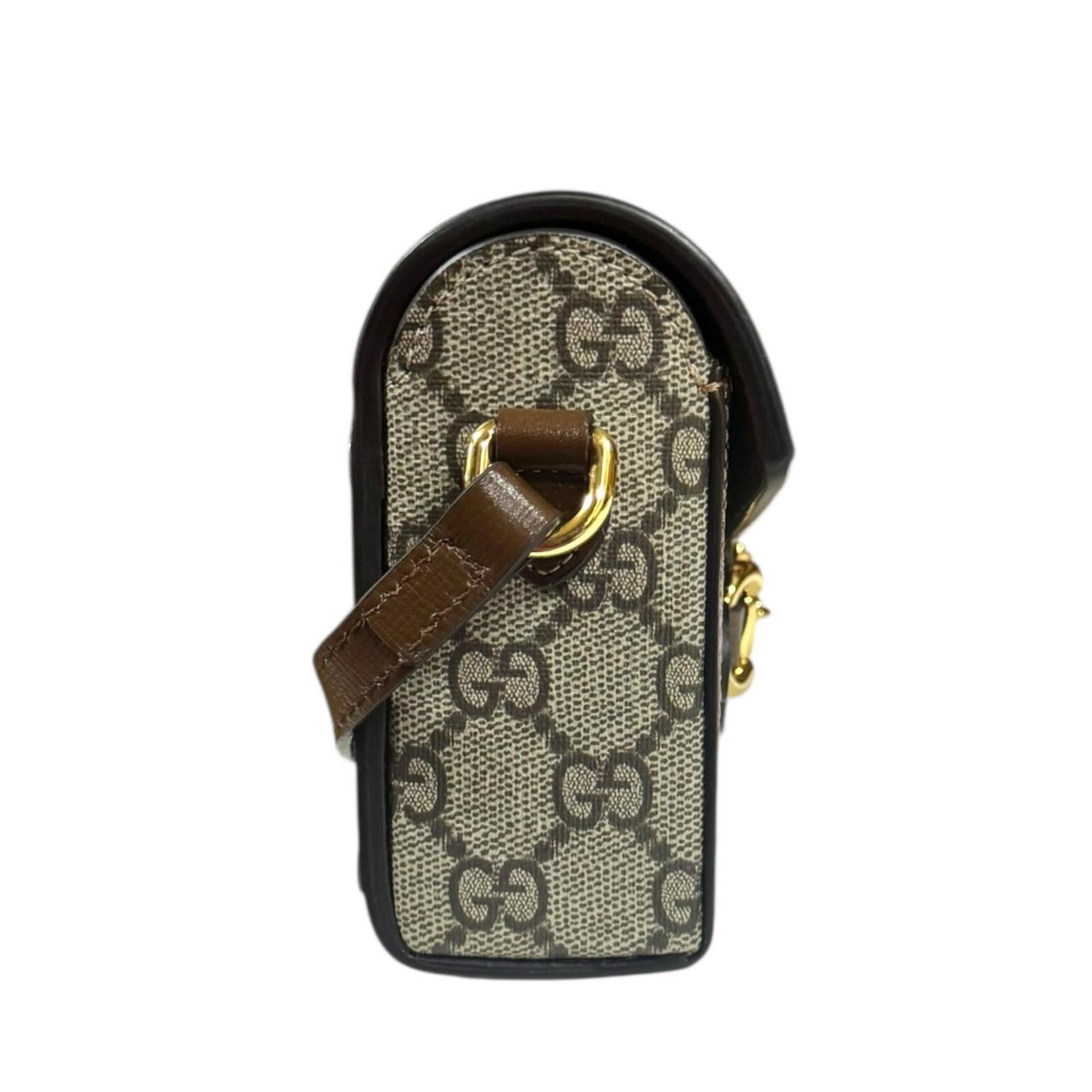 Gucci Horsebit Beige Brown Gg Supreme Shoulder Bag (Pre-Owned)