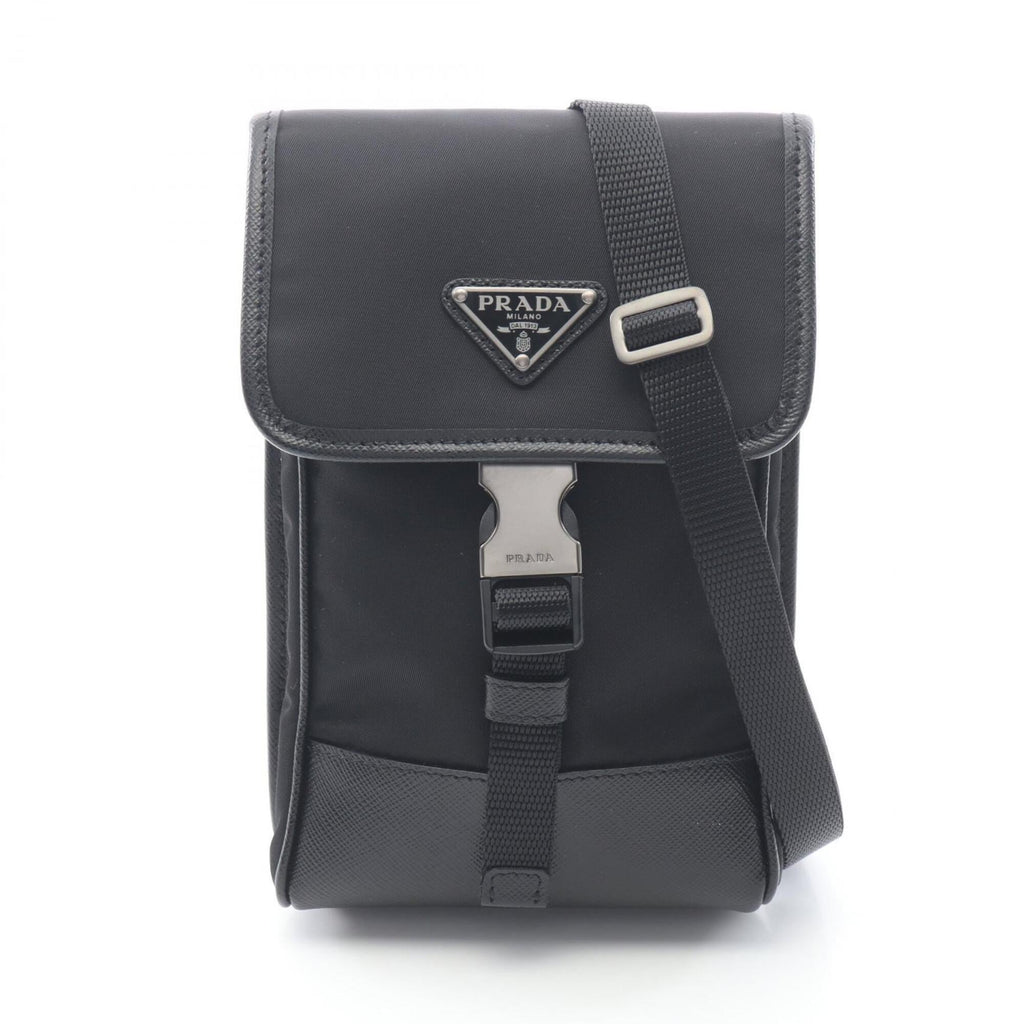 Prada Black Nylon Leather Handbag Shoulder Bag (Pre-Owned)