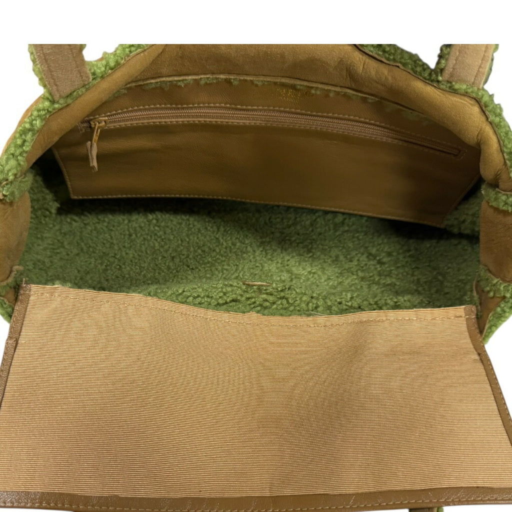 Chanel Mouton Brown Green Leather Handbag (Pre-Owned)
