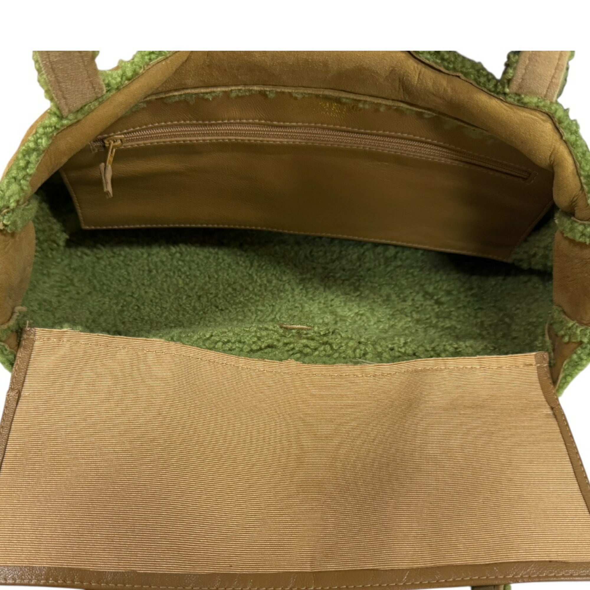 Chanel Mouton Brown Green Leather Handbag (Pre-Owned)