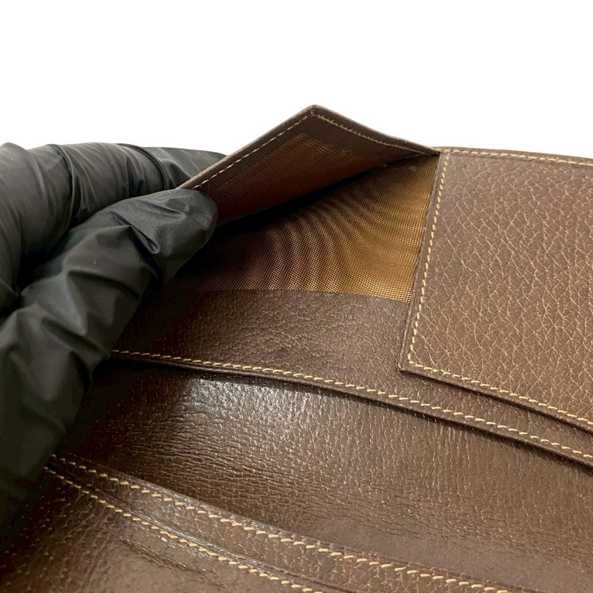 Gucci Brown Green Red Color Leather Canvas Long Wallet (Bi-Fold) (Pre-Owned)