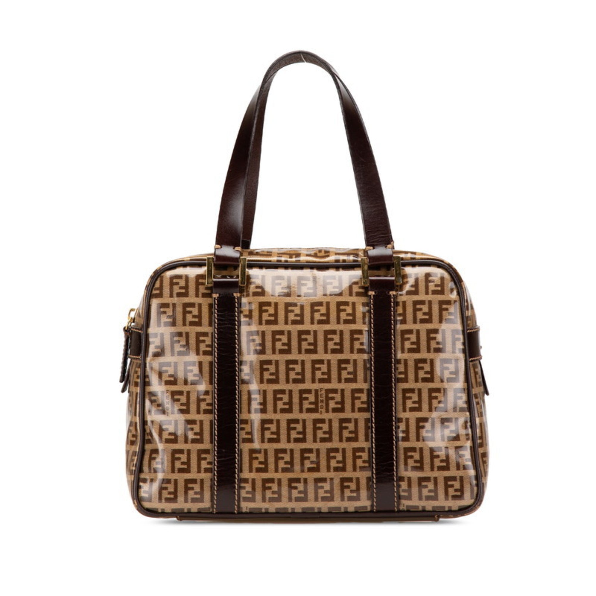 Fendi Brown Leather Canvas Handbag (Pre-Owned)