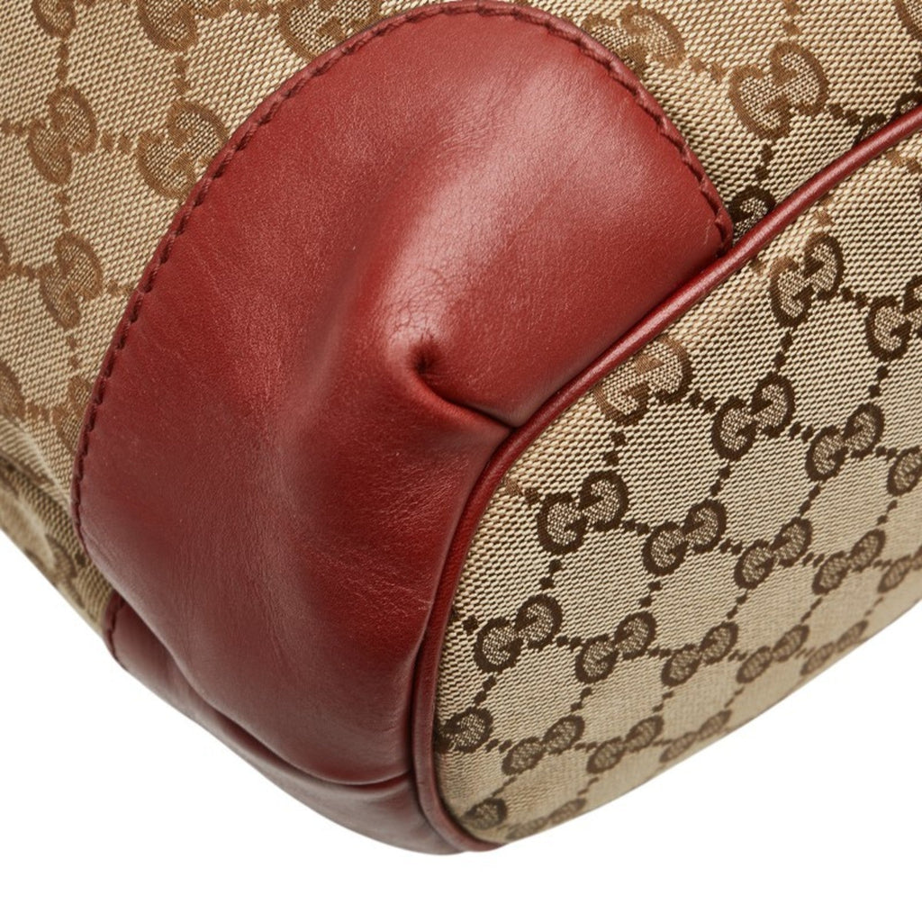 Gucci Beige Red Color Canvas Leather Shoulder Bag Tote Bag (Pre-Owned)