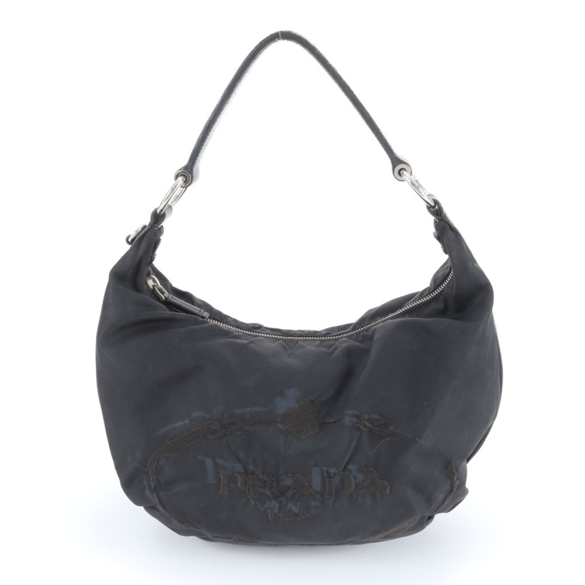 Prada Black Nylon Leather Shoulder Bag Tote Bag (Pre-Owned)
