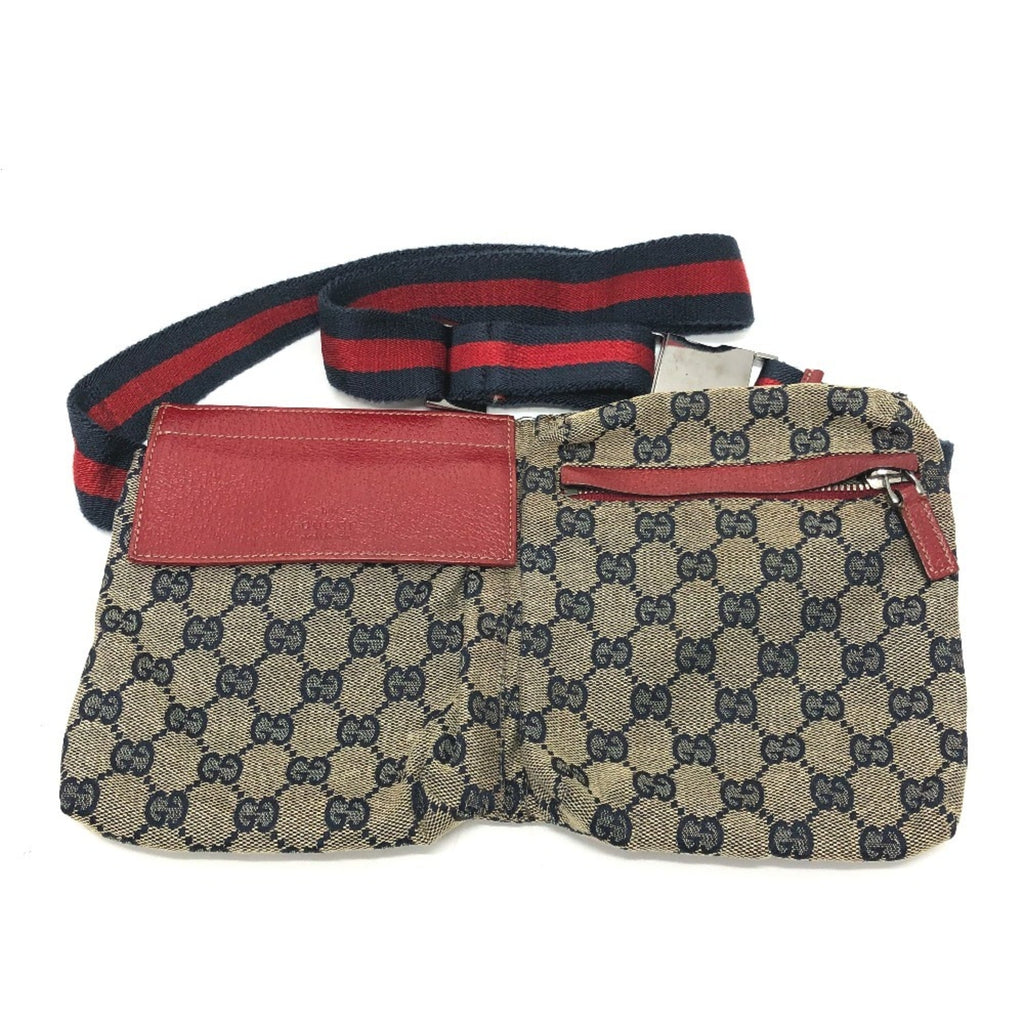 Gucci Red Color Gg Canvas Leather Fanny Pack Sling Bag (Pre-Owned)