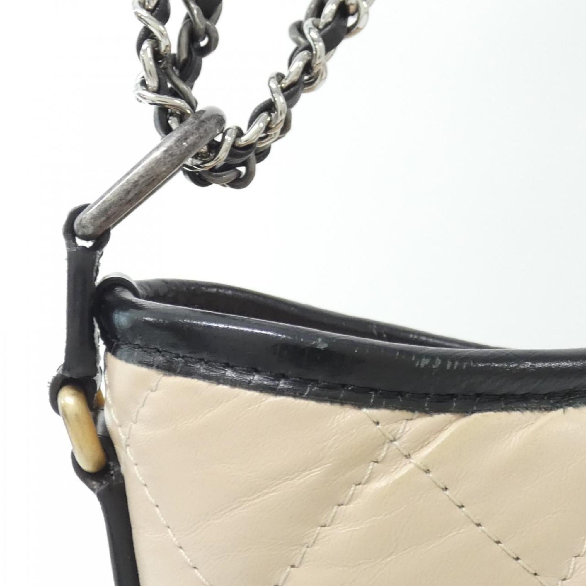 Chanel Gabriel Beige Black Leather Shoulder Bag (Pre-Owned)