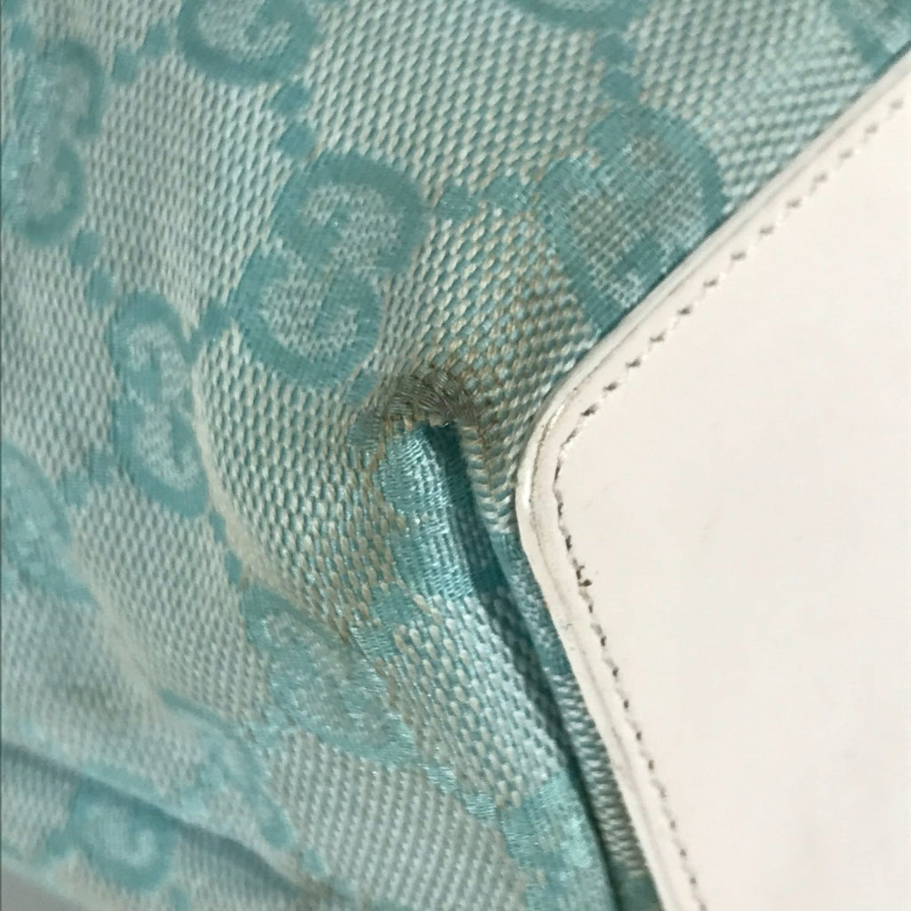 Gucci Blue White Canvas Leather Shoulder Bag Tote Bag (Pre-Owned)