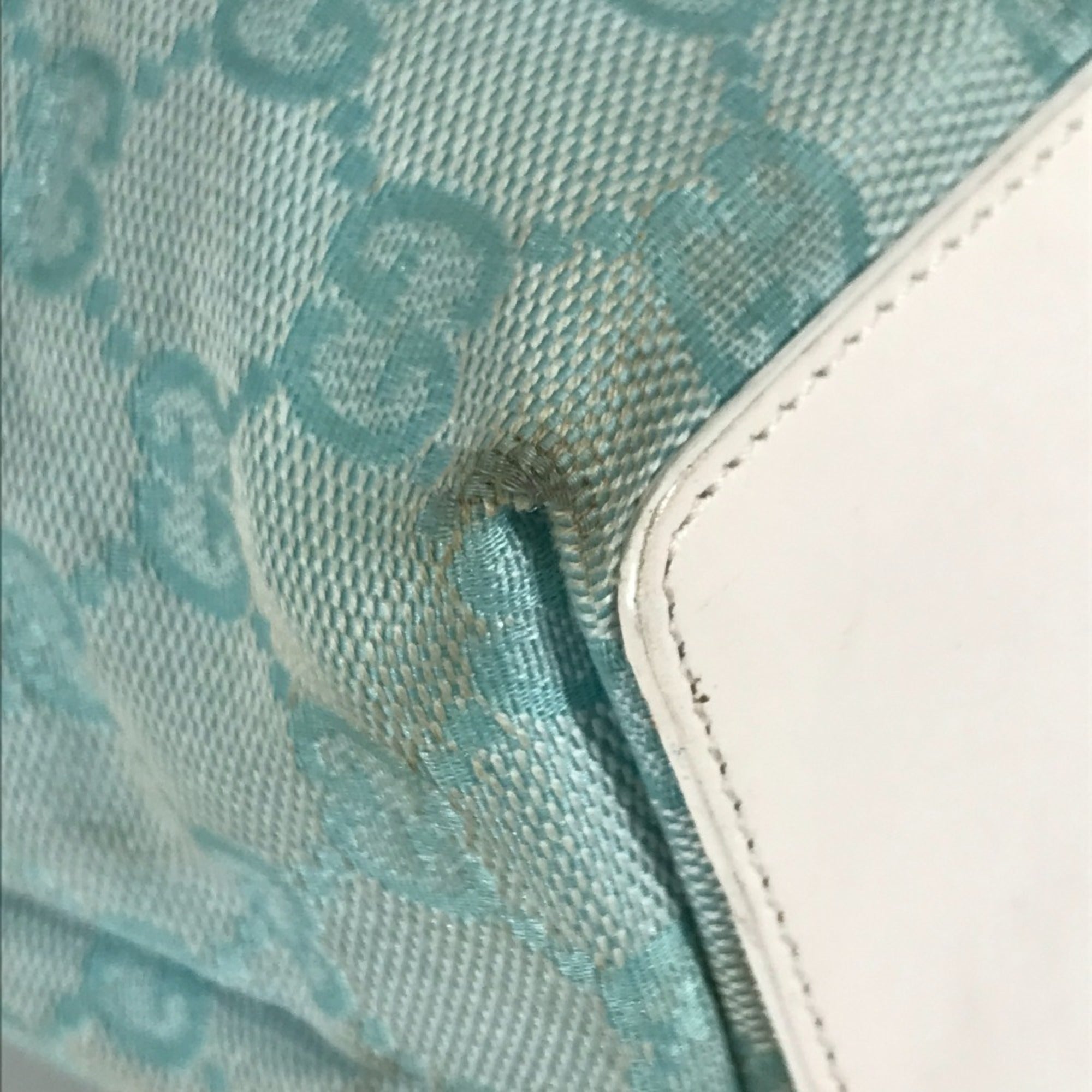 Gucci Blue White Canvas Leather Shoulder Bag Tote Bag (Pre-Owned)