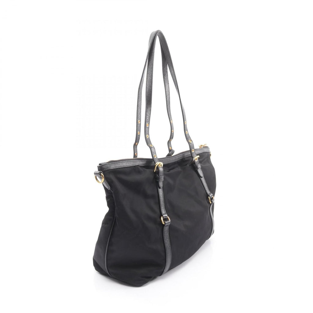 Prada Black Nylon Leather Handbag Tote Bag (Pre-Owned)