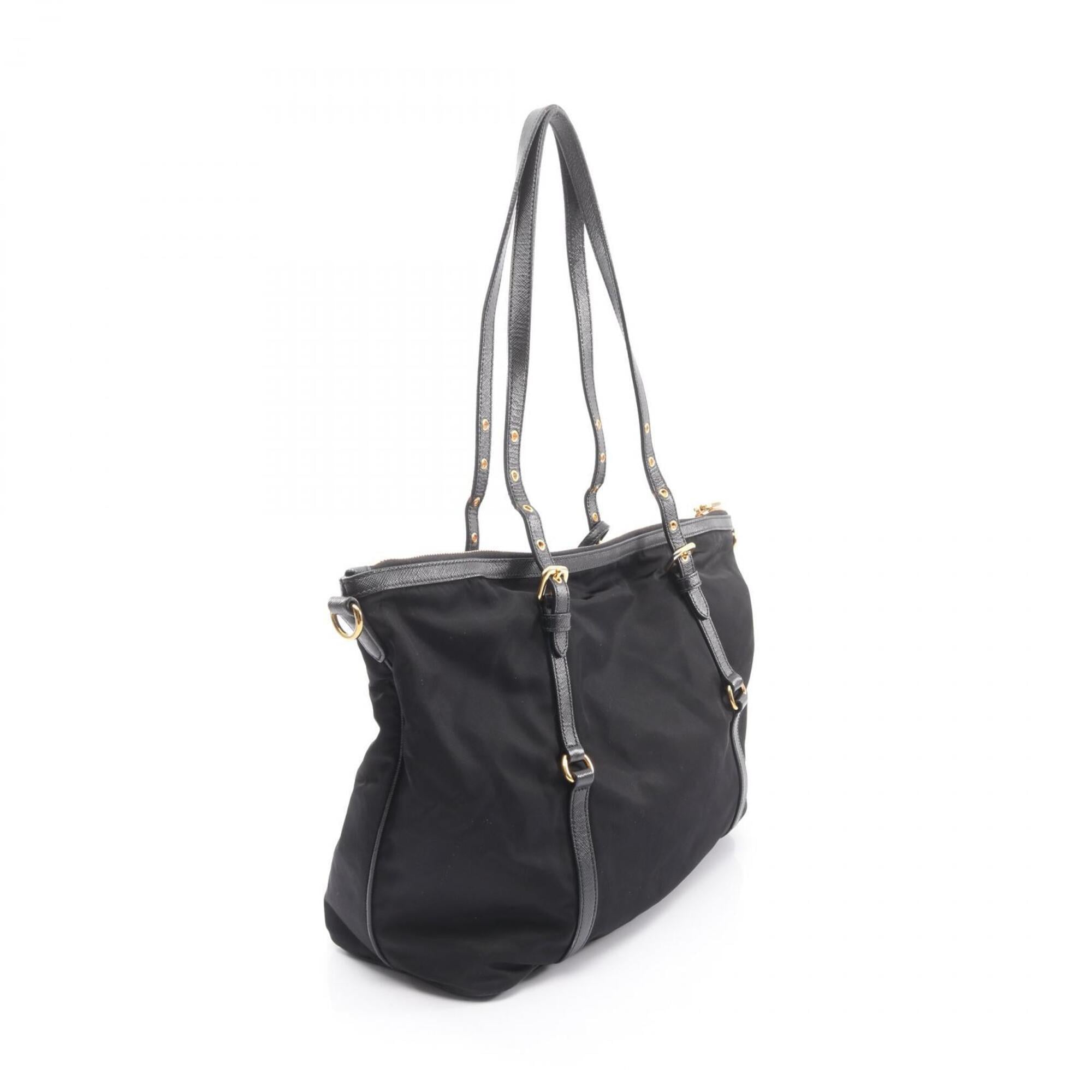 Prada Black Nylon Leather Handbag Tote Bag (Pre-Owned)