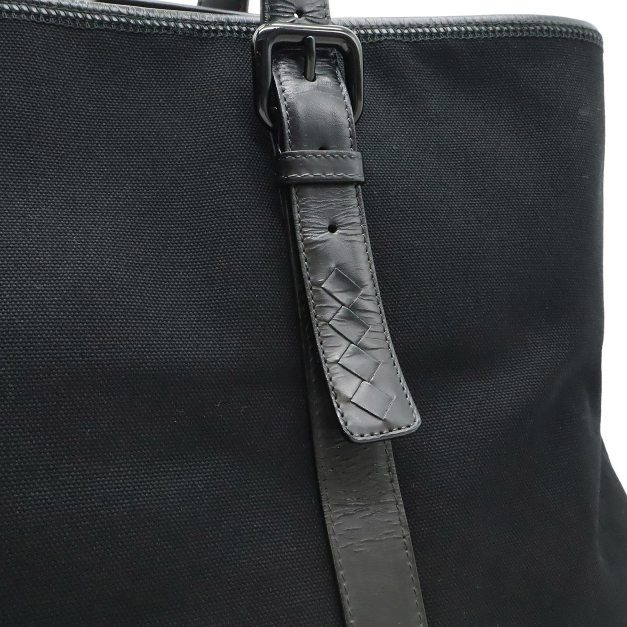 Bottega Veneta Black Canvas Leather Tote Bag (Pre-Owned)