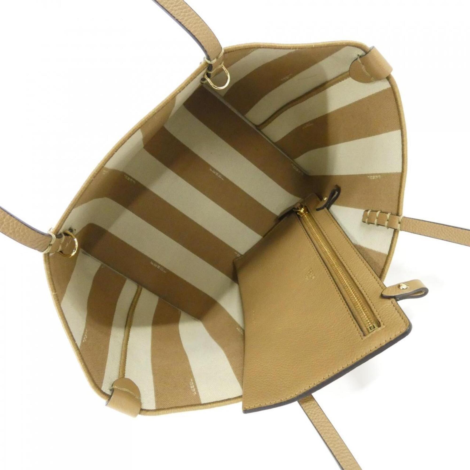 Fendi Beige Sand Canvas Leather Handbag Pouch (Pre-Owned)