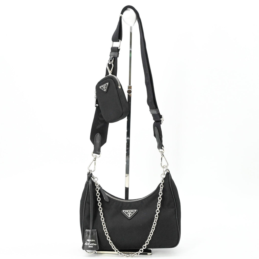 Prada Black Nylon Leather Handbag Pouch Shoulder Bag (Pre-Owned)