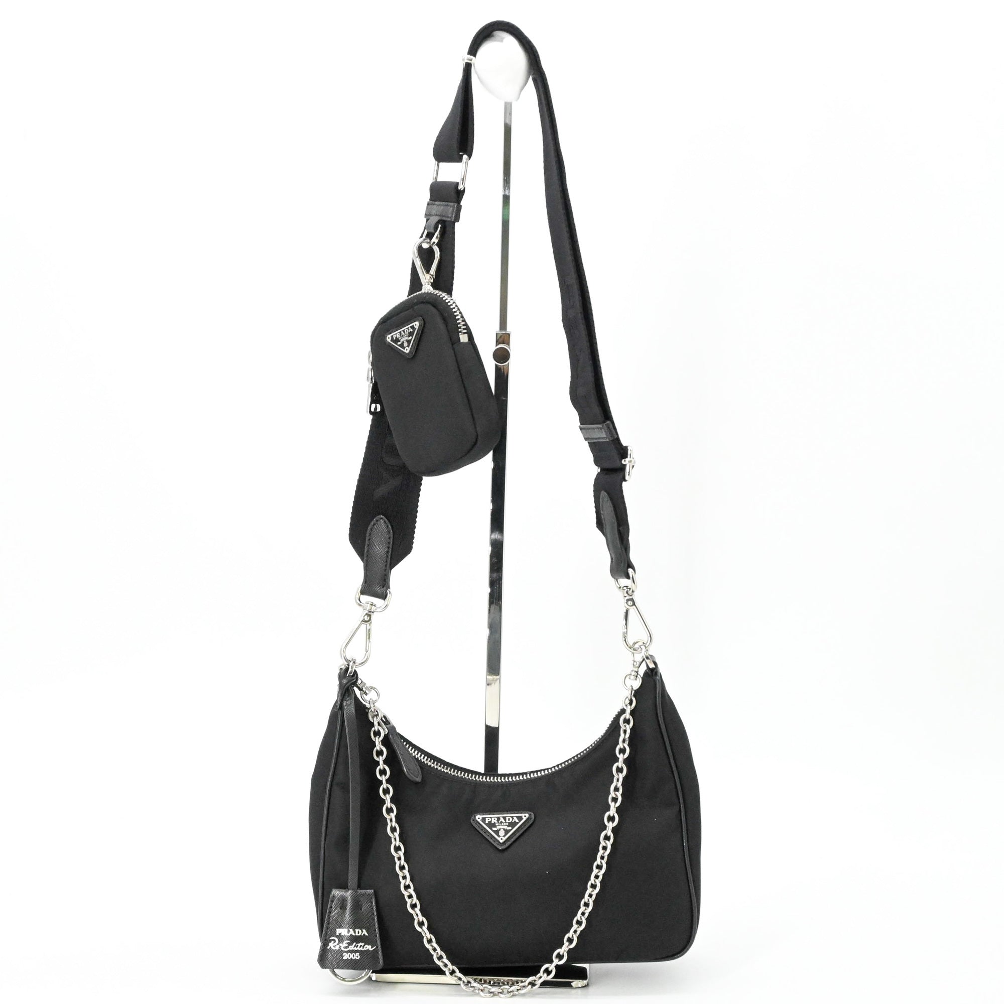 Prada Black Nylon Leather Handbag Pouch Shoulder Bag (Pre-Owned)