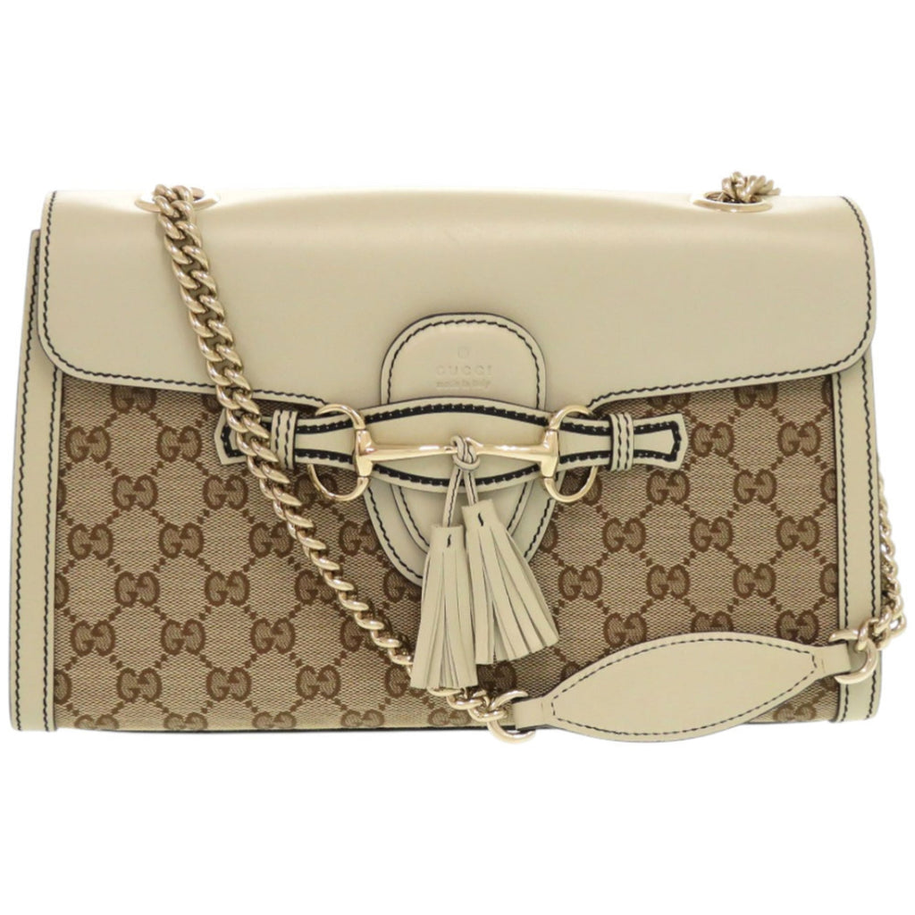 Gucci Beige White Gg Canvas Leather Shoulder Bag (Pre-Owned)