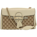 Gucci Beige White Gg Canvas Leather Shoulder Bag (Pre-Owned)