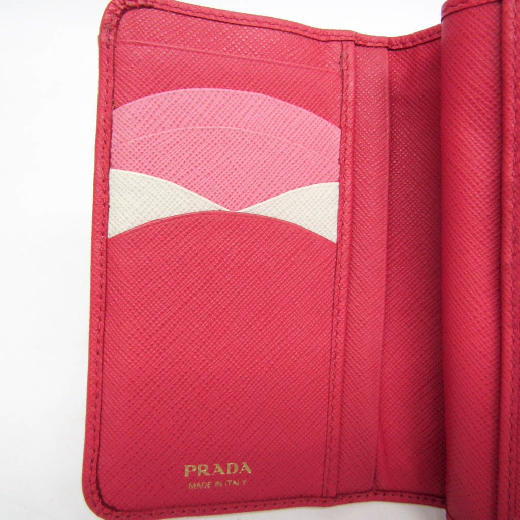 Prada Tab Bifold Wallet Saffiano Leather Pink Leather Wallets Accessory (Pre-Owned)