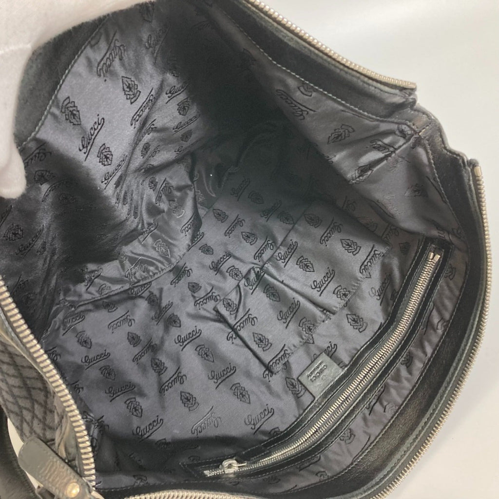 Gucci Diamante Black Gray Canvas Shoulder Bag (Pre-Owned)