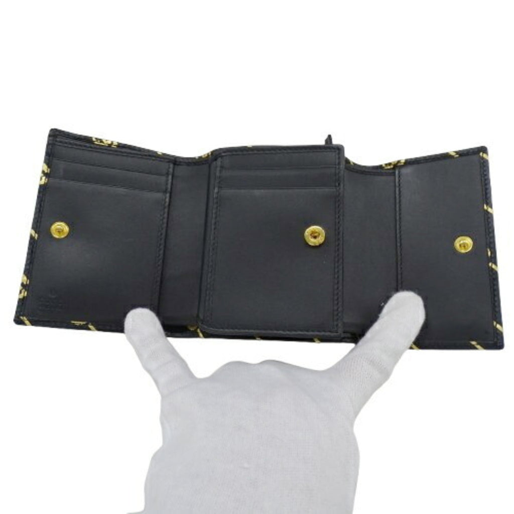 Gucci Gold Black Leather Wallet (Tri-Fold) (Pre-Owned)