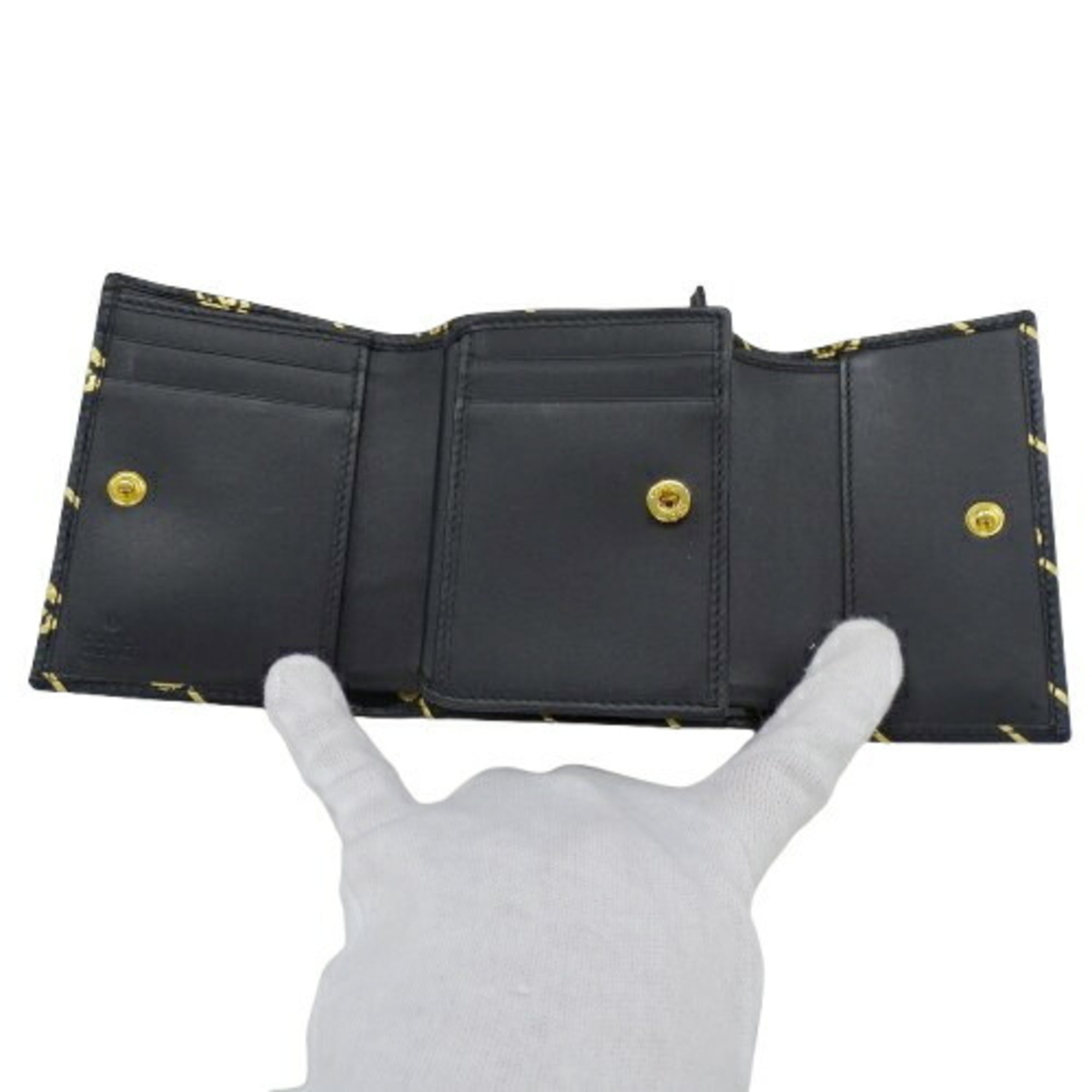 Gucci Gold Black Leather Wallet (Tri-Fold) (Pre-Owned)