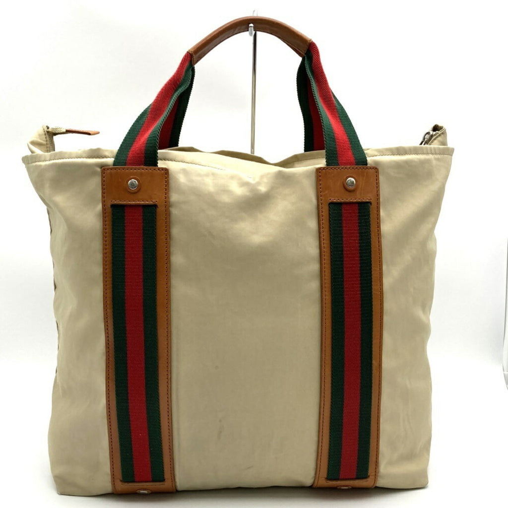Gucci Sherry Line Beige Polyester Leather Tote Bag (Pre-Owned)