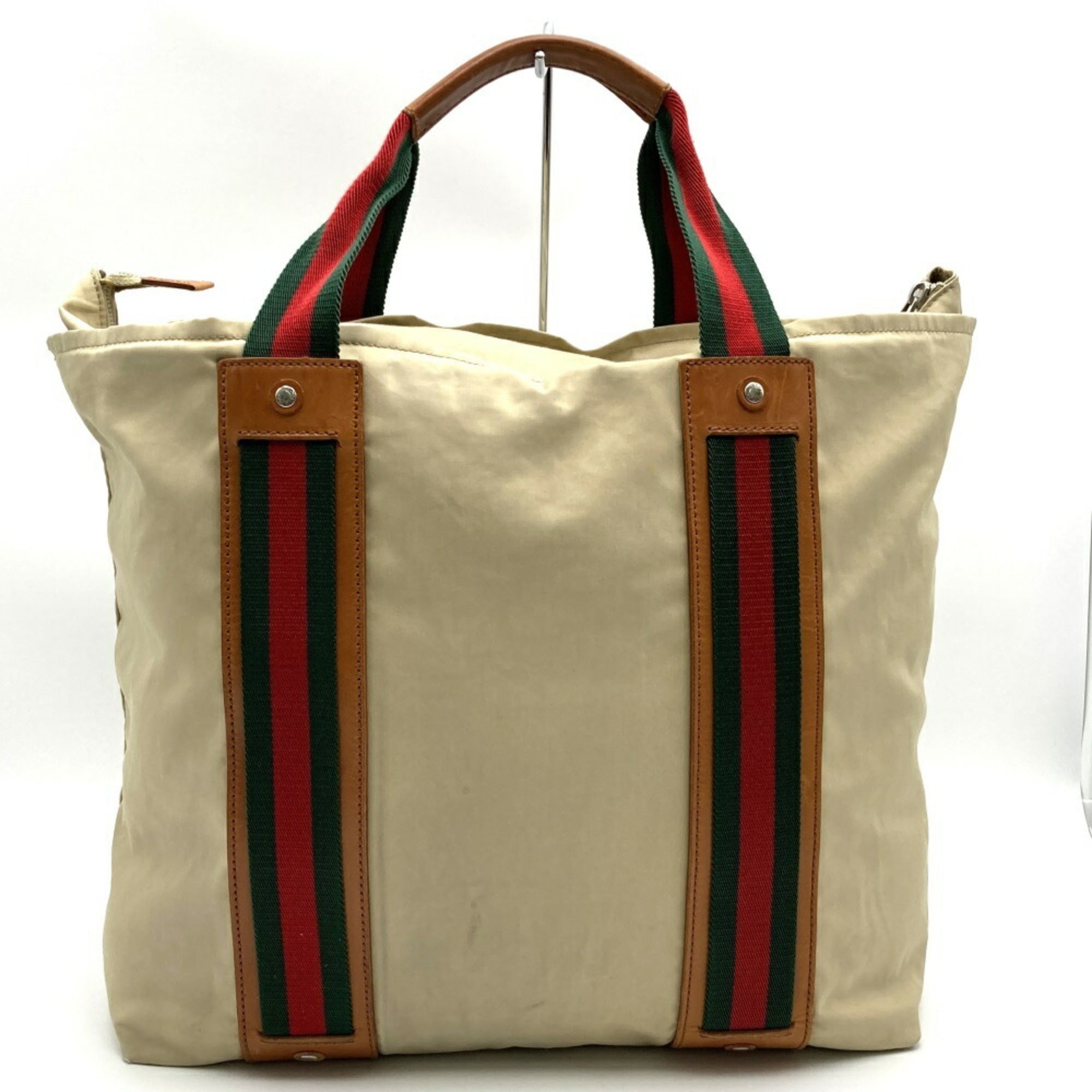 Gucci Sherry Line Beige Polyester Leather Tote Bag (Pre-Owned)