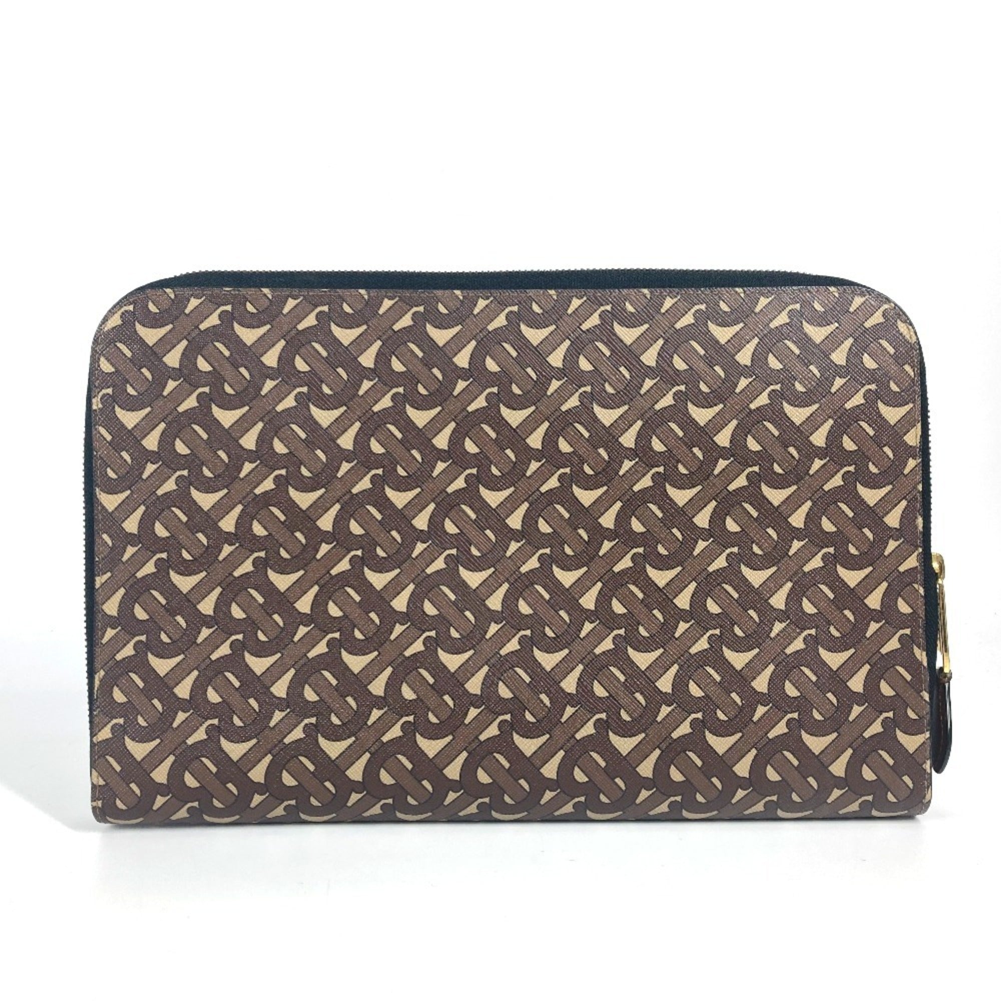 Burberry Brown Leather Canvas Clutch Bag Pouch (Pre-Owned)