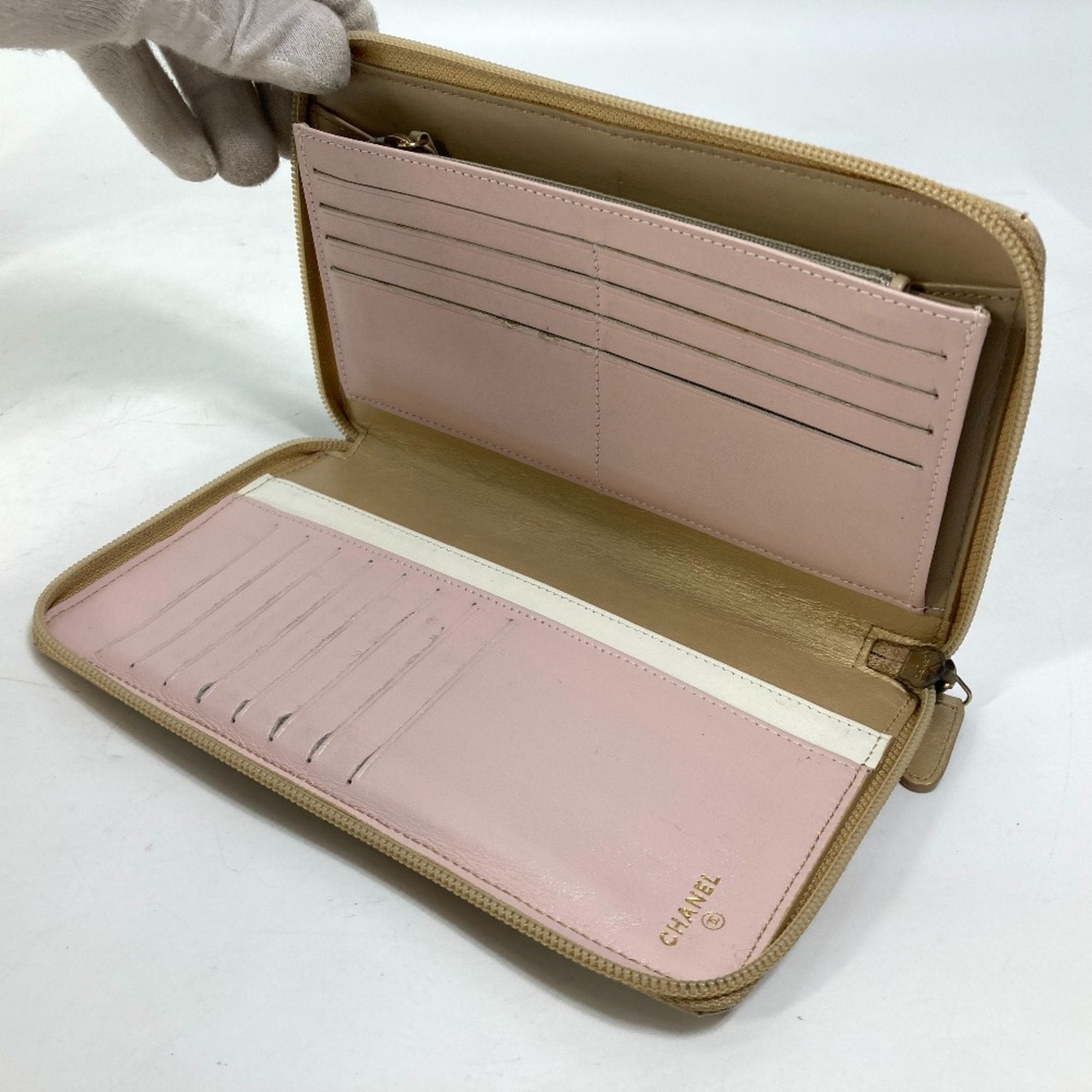 Chanel Gold Leather Long Wallet (Bi-Fold) (Pre-Owned)