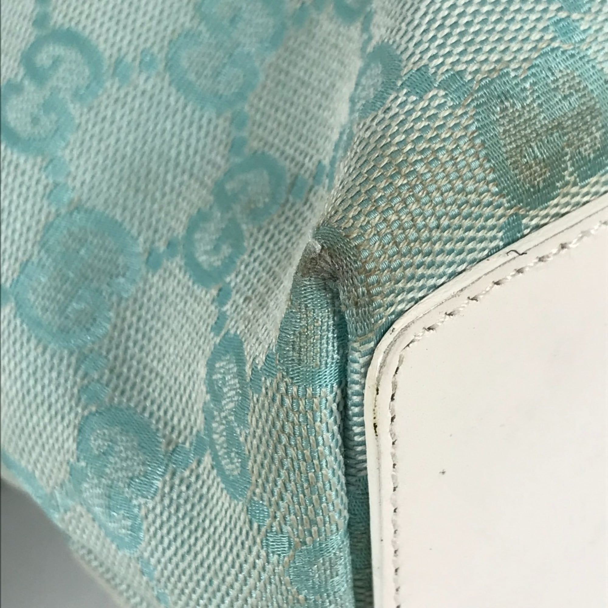 Gucci Blue White Canvas Leather Shoulder Bag Tote Bag (Pre-Owned)