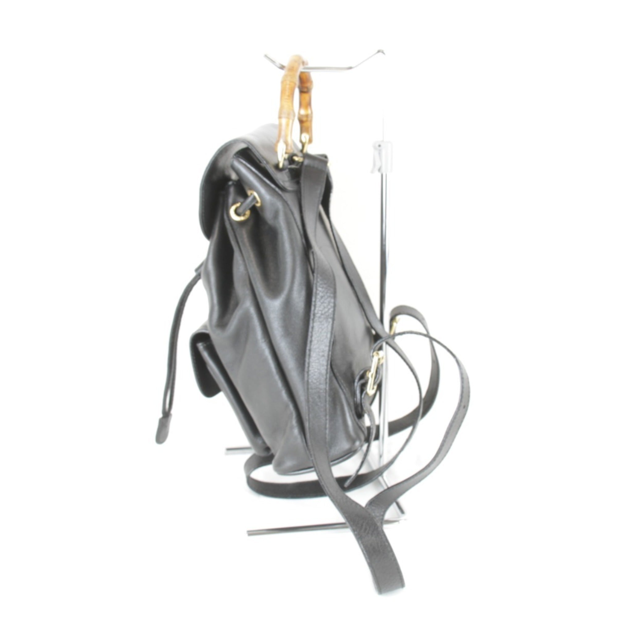 Gucci Black Bamboo Leather Backpack (Pre-Owned)
