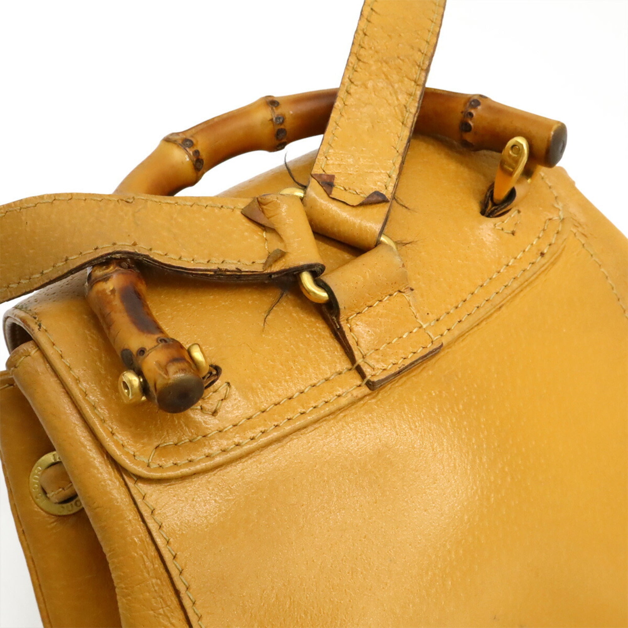Gucci Beige Light Brown Bamboo Leather Backpack Shoulder Bag (Pre-Owned)