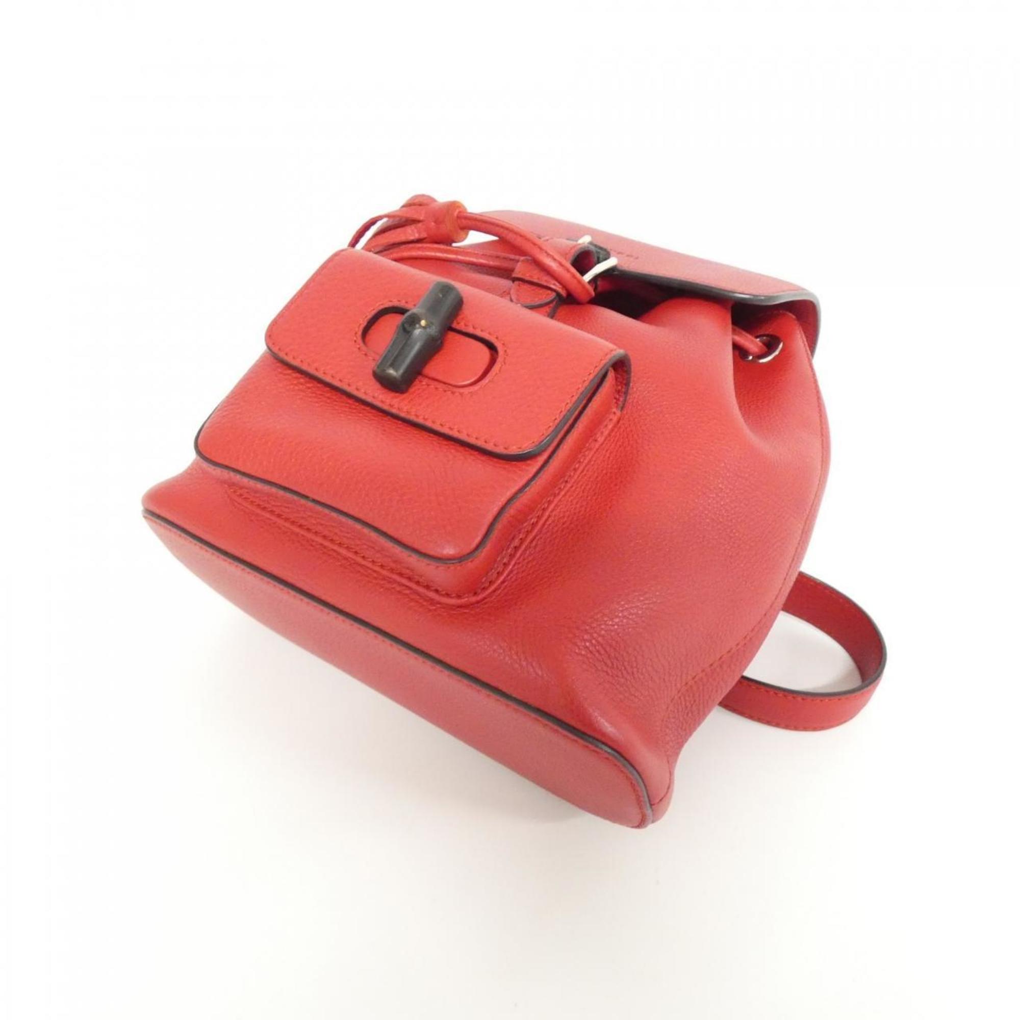 Gucci Red Color Leather Backpack (Pre-Owned)
