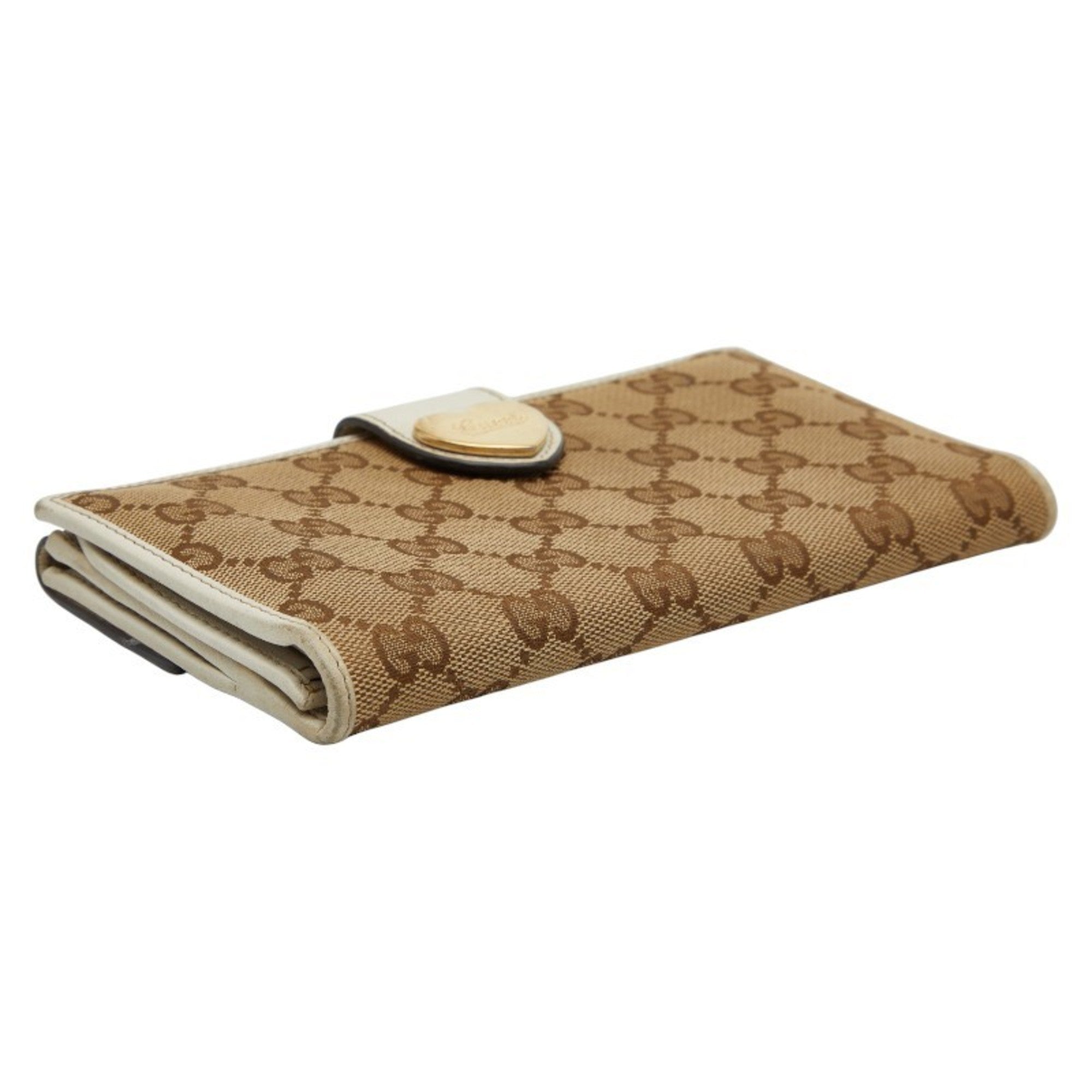 Gucci Beige White Canvas Leather Long Wallet (Bi-Fold) (Pre-Owned)