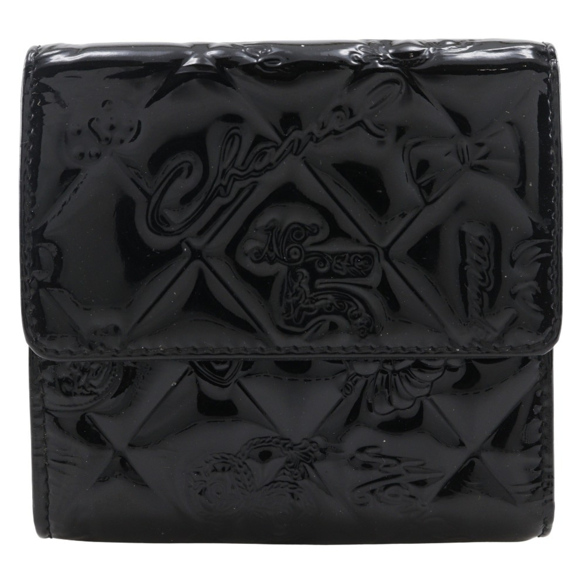 Chanel Black Patent Leather Wallet (Tri-Fold) (Pre-Owned)