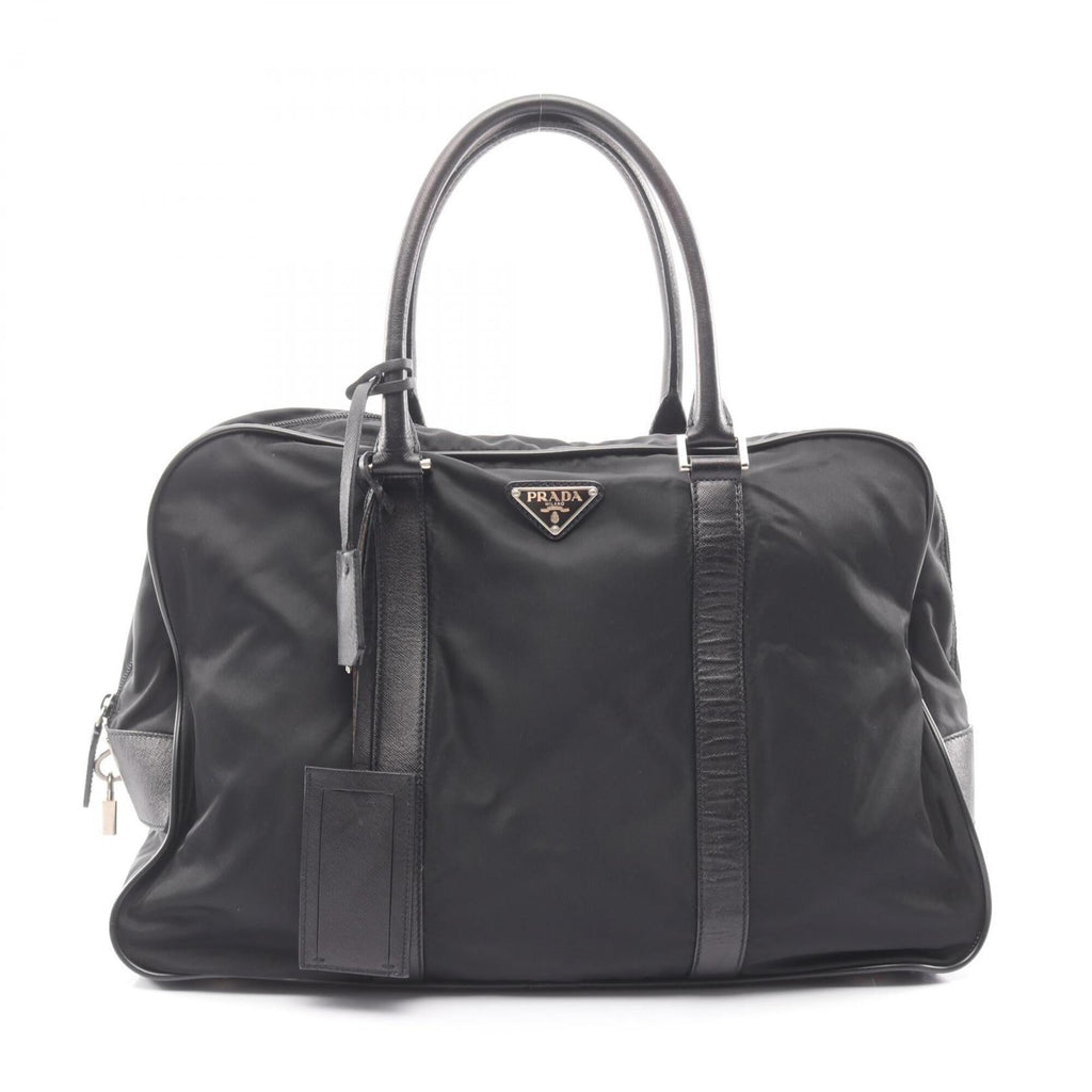 Prada Black Nylon Leather Boston Bag Handbag (Pre-Owned)