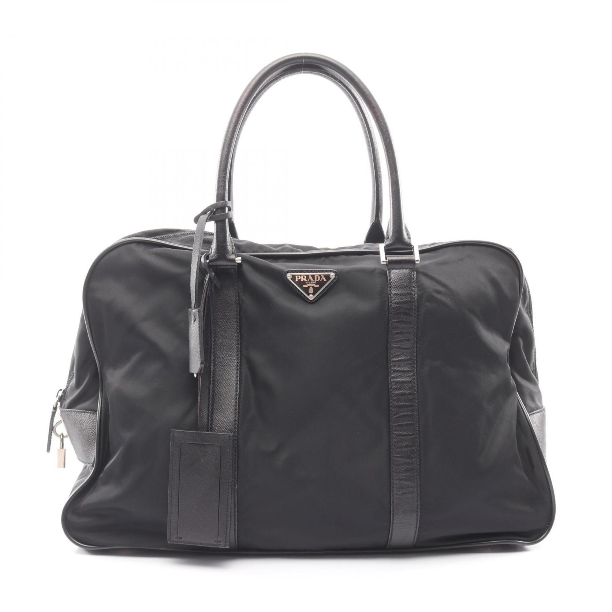 Prada Black Nylon Leather Boston Bag Handbag (Pre-Owned)