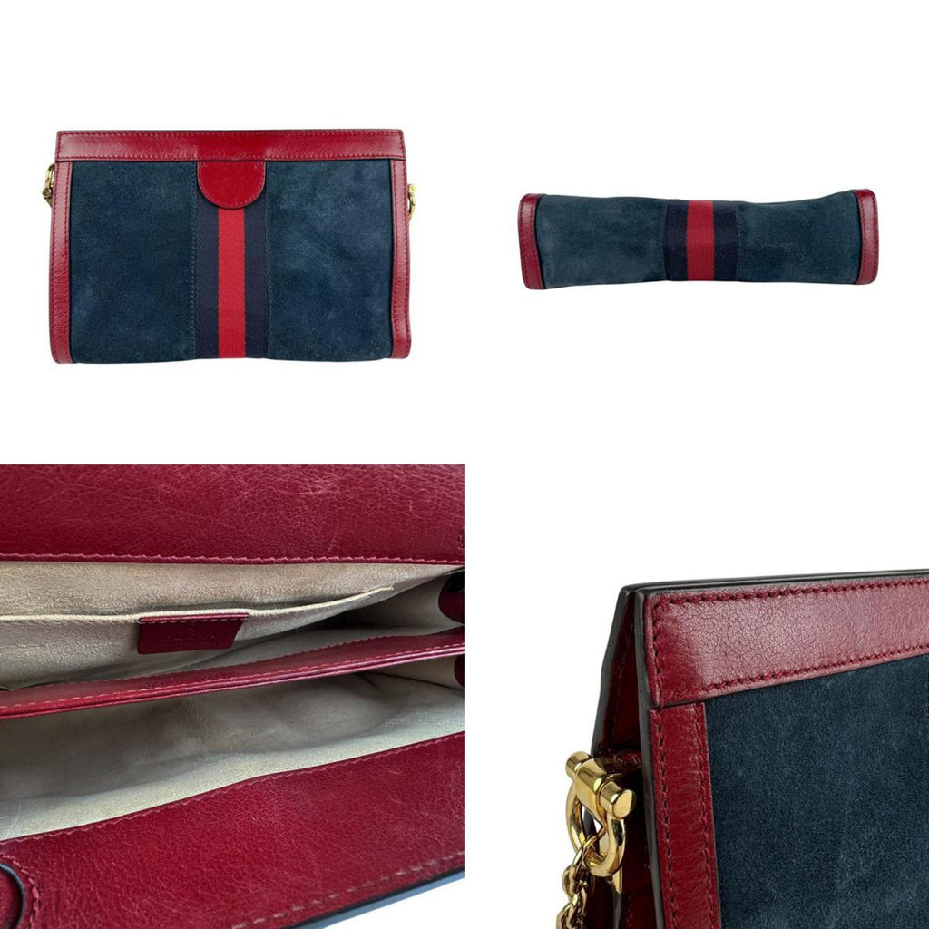Gucci Dark Red Navy Suede Leather Shoulder Bag (Pre-Owned)