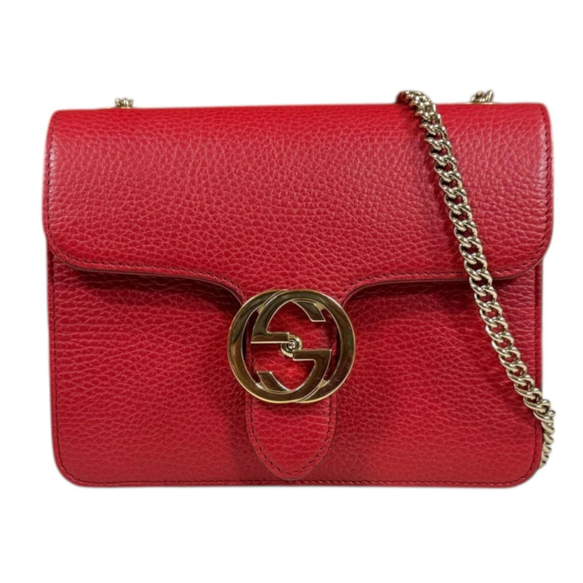 Gucci Red Color Leather Shoulder Bag (Pre-Owned)