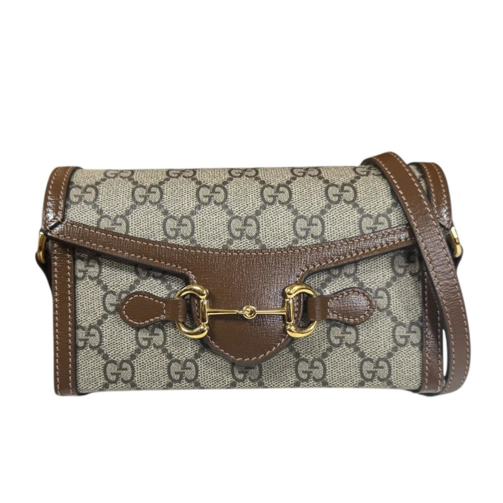 Gucci Horsebit Beige Brown Gg Supreme Shoulder Bag (Pre-Owned)