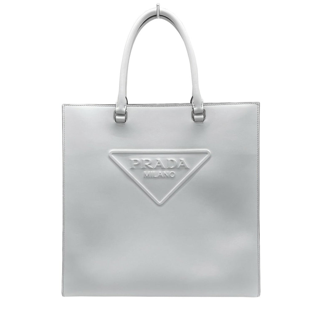 Prada Gray Leather Handbag Tote Bag (Pre-Owned)