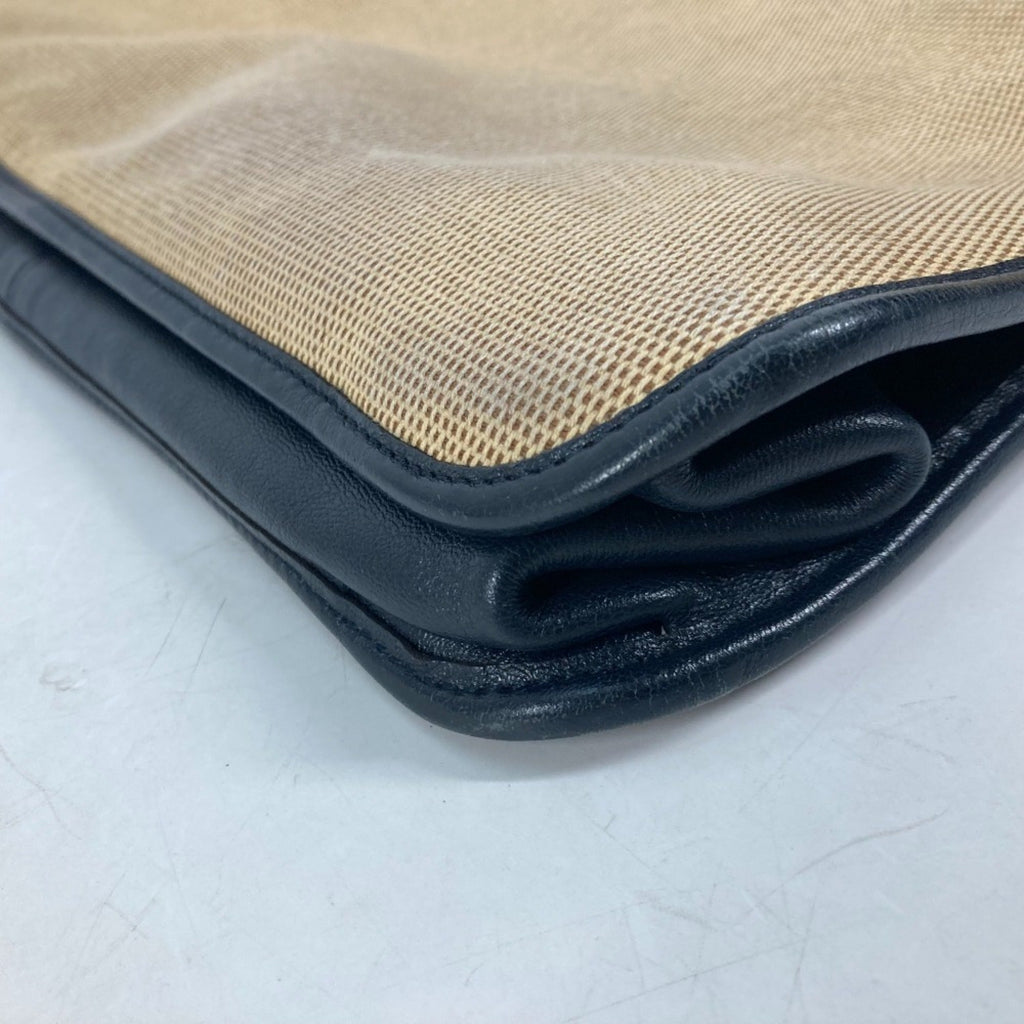 Gucci Beige Navy Canvas Leather Shoulder Bag Tote Bag (Pre-Owned)