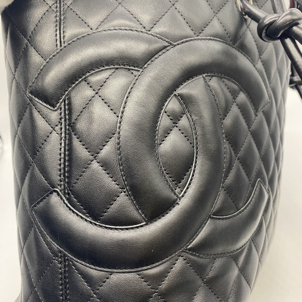 Chanel Black Leather Handbag Shoulder Bag Tote Bag (Pre-Owned)