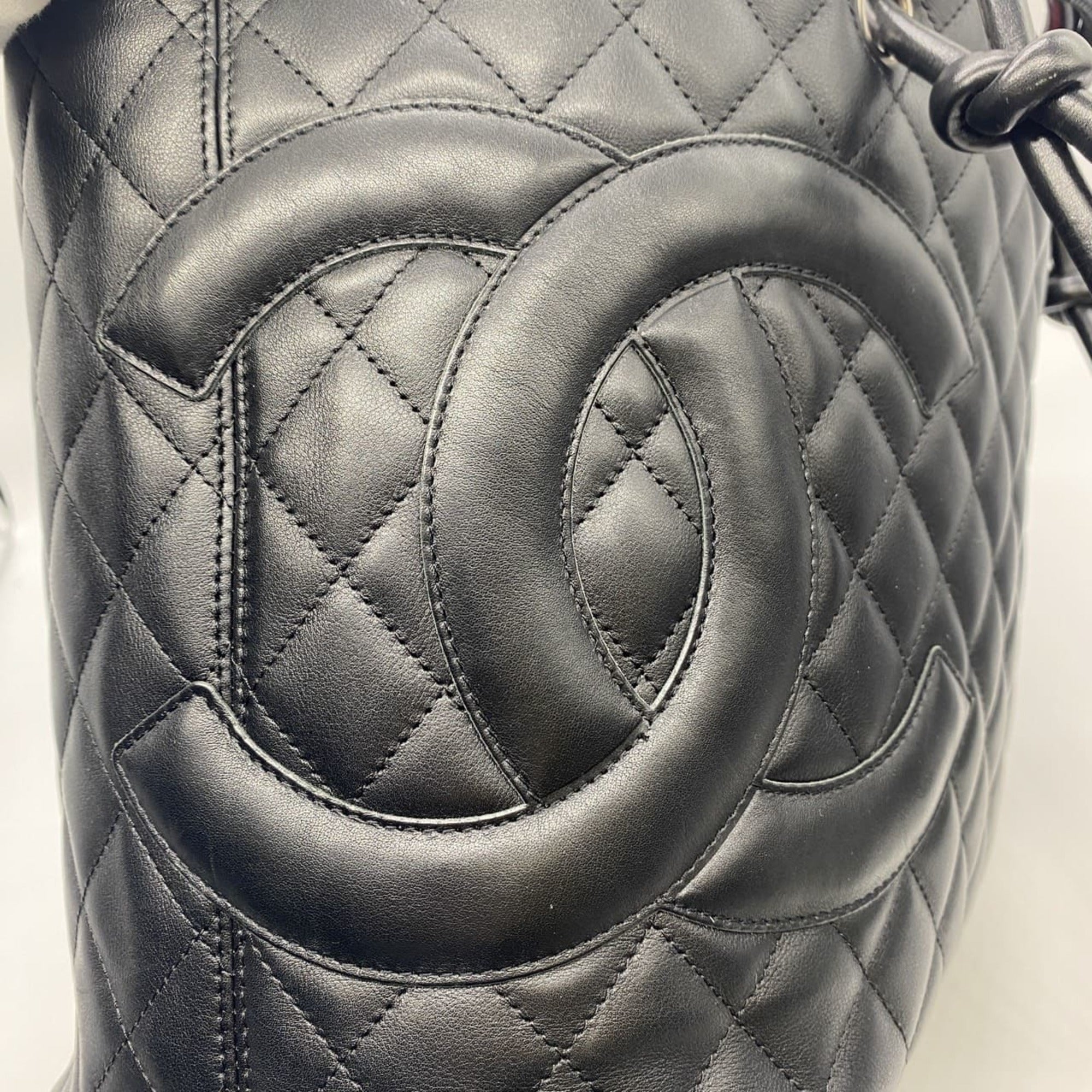 Chanel Black Leather Handbag Shoulder Bag Tote Bag (Pre-Owned)